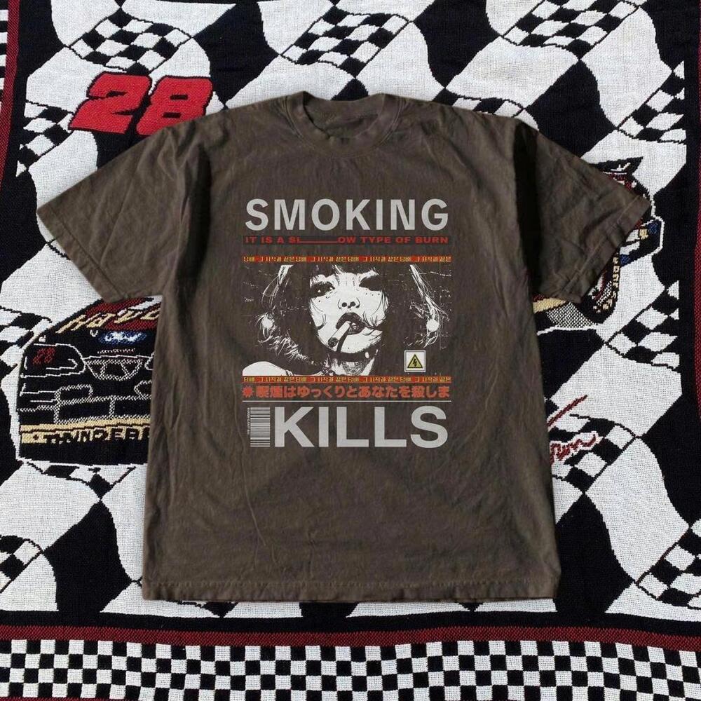 Brown 90S Smoking Kills Graphic Tee With A Bold Front